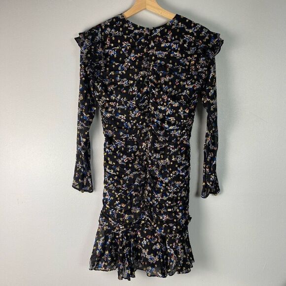 VERONICA BEARD Parc Ruched Floral Ruffle Silk Mini Dress - Picture 4 of 13